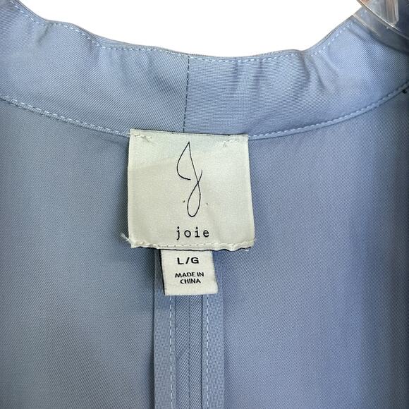 Joie Light Blue Tencel Cropped Blazer Size L Ruched Sleeves - Picture 3 of 5